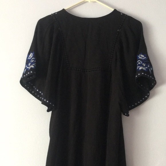 Blue Rain Boho Embroidery Embroidered Tassel Tie Neck Peasant Dress - Picture 10 of 11